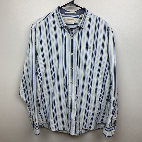 Tommy Bahama shirt mens xl blue long sleeve button down striped island modern - Picture 1 of 9